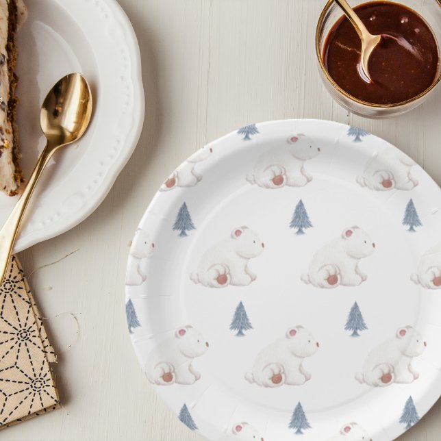 Gender Neutral Winter Polar Bear Baby Shower  Paper Plates (Gender Neutral Winter Polar Bear Baby Shower Paper Plates)