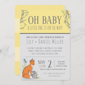 Gender Neutral woodland animals baby shower stripe Invitation