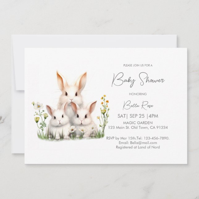 Gender Neutral Woodland Bunny Baby Shower Invitation (Front)