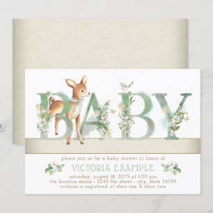 Gender Neutral Woodland Deer Baby Shower Invitation
