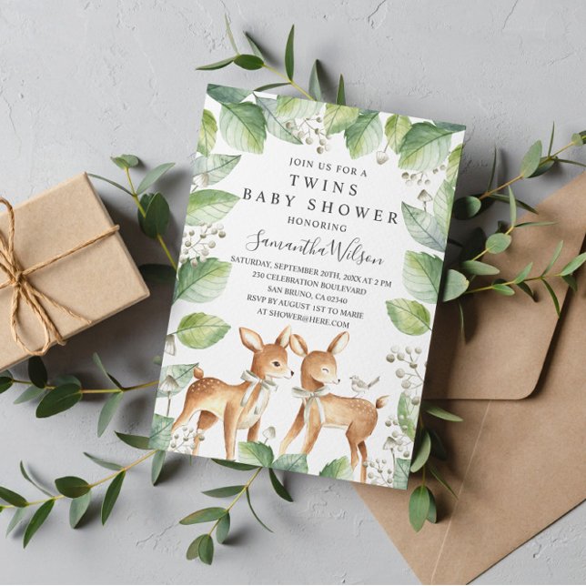 Gender Neutral Woodland Deer Twins Baby Shower Invitation (Creator Uploaded)
