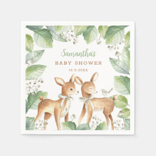 Gender Neutral Woodland Deer Twins Baby Shower Napkins