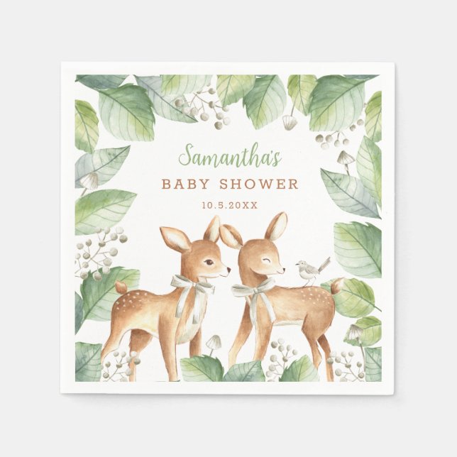 Gender Neutral Woodland Deer Twins Baby Shower Napkins (Front)