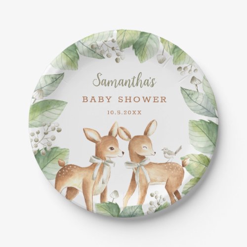 Gender Neutral Woodland Deer Twins Baby Shower Pap Paper Plates