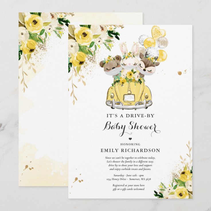 Gender Neutral Woodland Drive By Baby Shower Invitation Zazzle