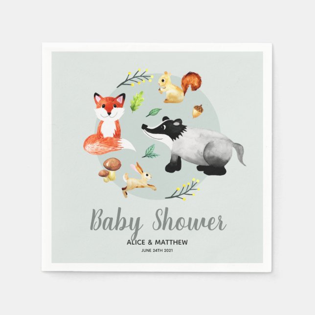 Gender Neutral Woodland Forest Animal Baby Shower Napkins (Front)