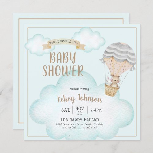Gender Neutral Woodland Teddy Bear Baby Shower Invitation