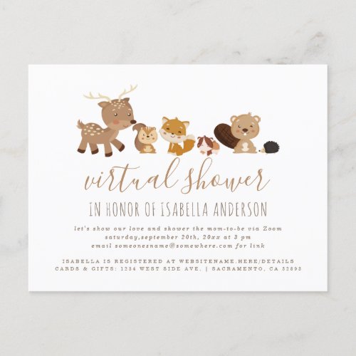 Gender Neutral Woodland Themed Virtual Baby Shower Invitation Postcard