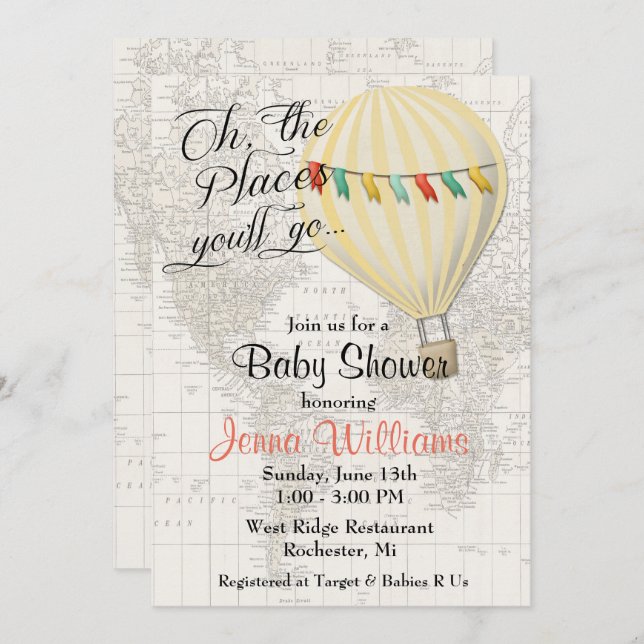 Gender Neutral Yellow Balloon Baby Shower Invitation (Front/Back)