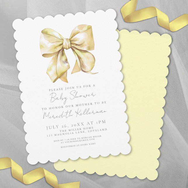 Gender Neutral Yellow Bow Baby Shower Invitation (Gender Neutral Yellow Bow Baby Shower Invitation)