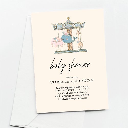 Gender Neutral Yellow Carousel Baby Shower Invitation