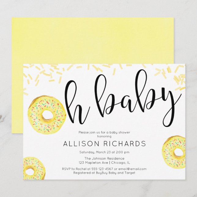 Gender neutral yellow Oh baby Donut baby shower Invitation (Front/Back)