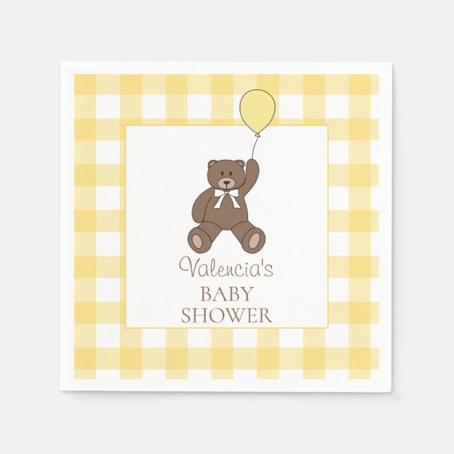 Gender Neutral Yellow Teddy Bear Baby Shower Napkins (Front)