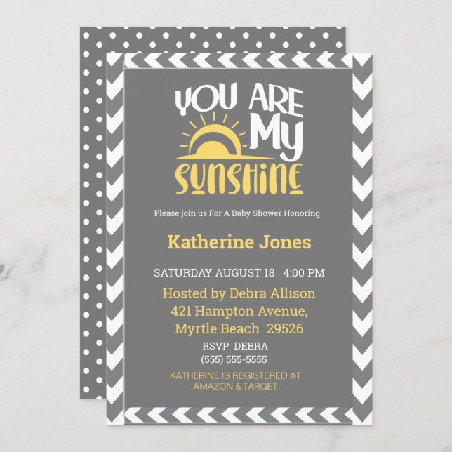 Gender Neutral  You Are My Sunshine Baby Shower  Invitation (Front/Back)