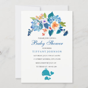 Gender-Nuetral Floral Whale Baby shower invitation