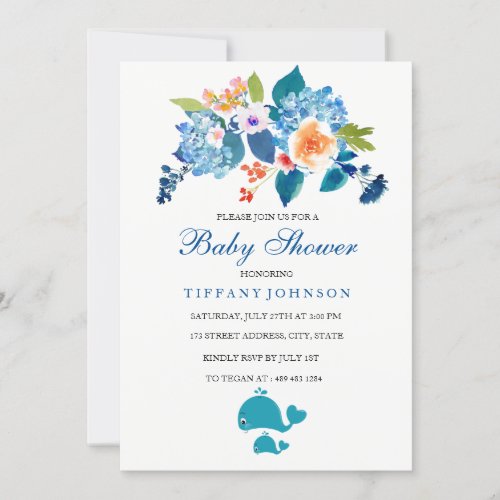 Gender_Nuetral Floral Whale Baby shower invitation