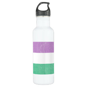 Gender Queer Green, Purple, White LGBTQ+ Stainless Steel Water Bottle