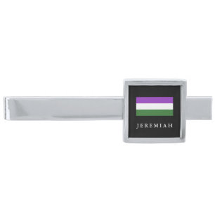 Gender Queer Pride Flag Silver Finish Tie Bar