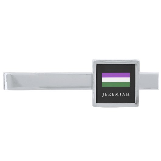 Gender Queer Pride Flag Silver Finish Tie Bar (Front)
