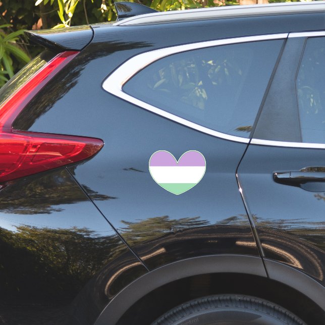 Gender Queer Purple, Green, White Pride Heart Stic Sticker (Car Back)