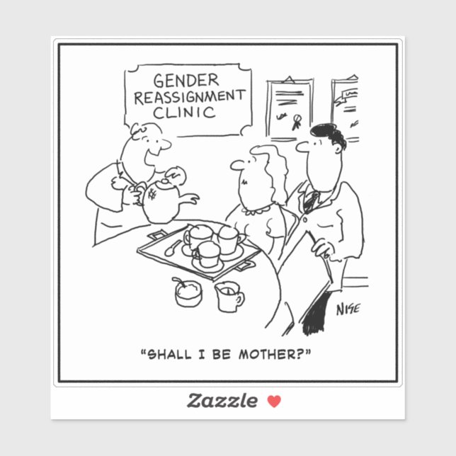Gender Reassignment Man to Woman Funny Cartoon Sticker (Sheet)
