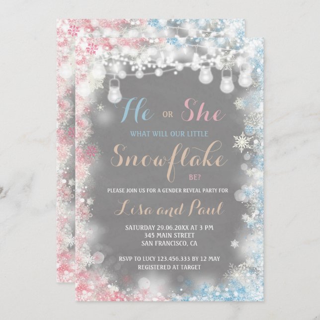 Gender Reveal A little snowflake is on the way Invitation (Front/Back)