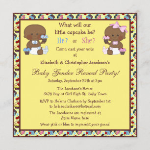 Gender Reveal African American Babies & Cupcakes Invitation