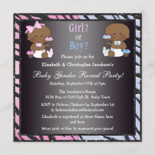 Gender Reveal African American Babies & Cupcakes Invitation