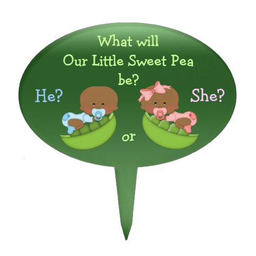 Gender Reveal African American Babies in Pea Pods Cake Topper