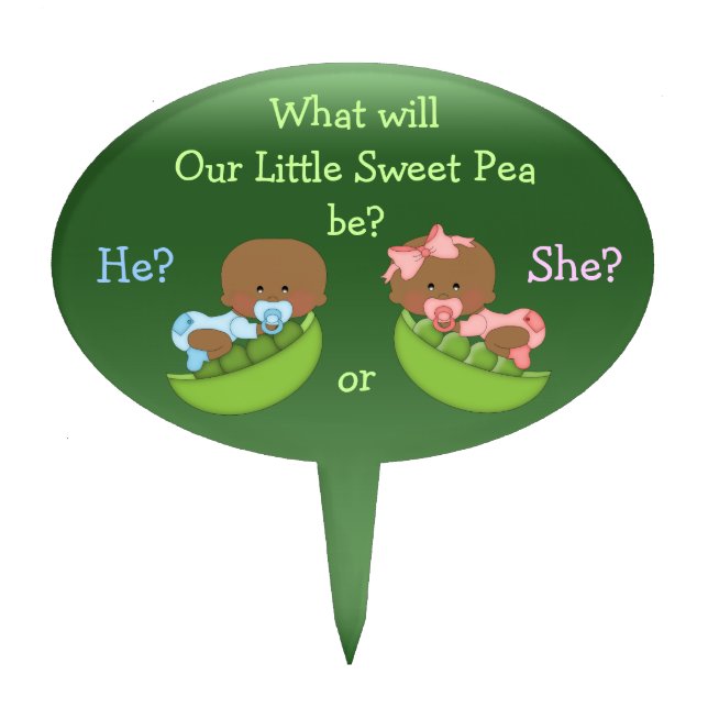 Gender Reveal African American Babies in Pea Pods Cake Topper (Front)