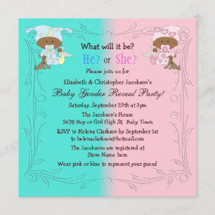 Gender Reveal African American Babies Pink & Blue Invitation