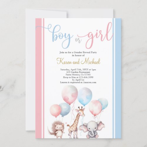 Gender Reveal Baby Animals Invitation