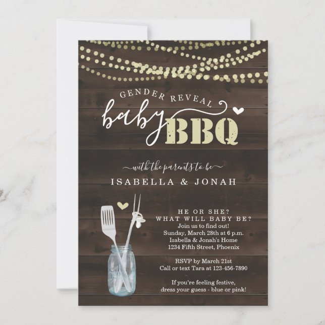 Gender Reveal Baby BBQ Invitation  Baby Q Barbeque (Front)