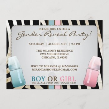 Gender Reveal Baby Bottle Boy Or Girl  Invitations by paper_robot at Zazzle