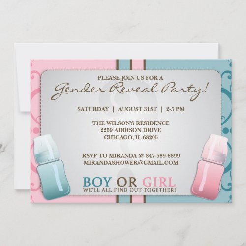 Gender Reveal Baby Bottle Boy or Girl  Invitations