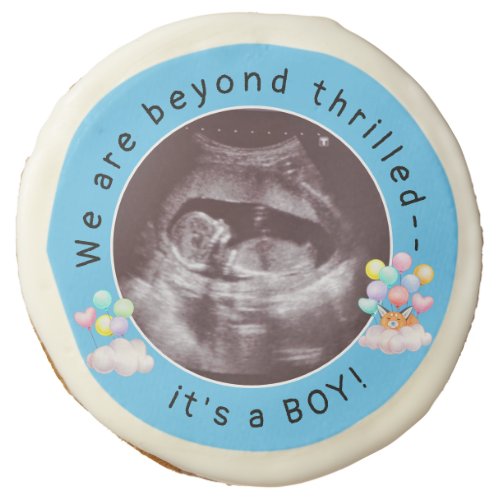 Gender Reveal Baby Boy Ultrasound Photo Blue Sugar Cookie