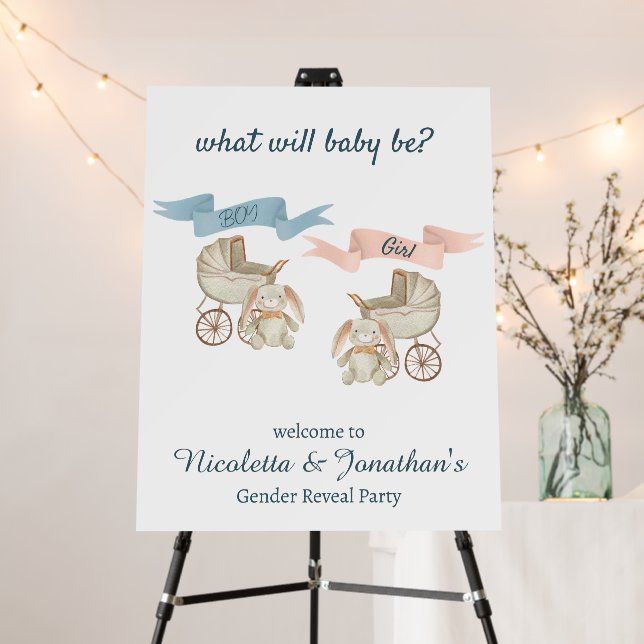 Gender Reveal Baby Bunny Pink or Blue Foam Board (In Situ (Stand))