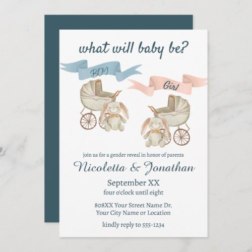 Gender Reveal Baby Bunny Pink or Blue Invitation