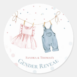 Gender Reveal Baby Clothes Party Invitation Classic Round Sticker