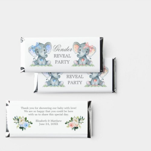 Gender Reveal Baby Elephants Bows Flowers Hershey Bar Favors