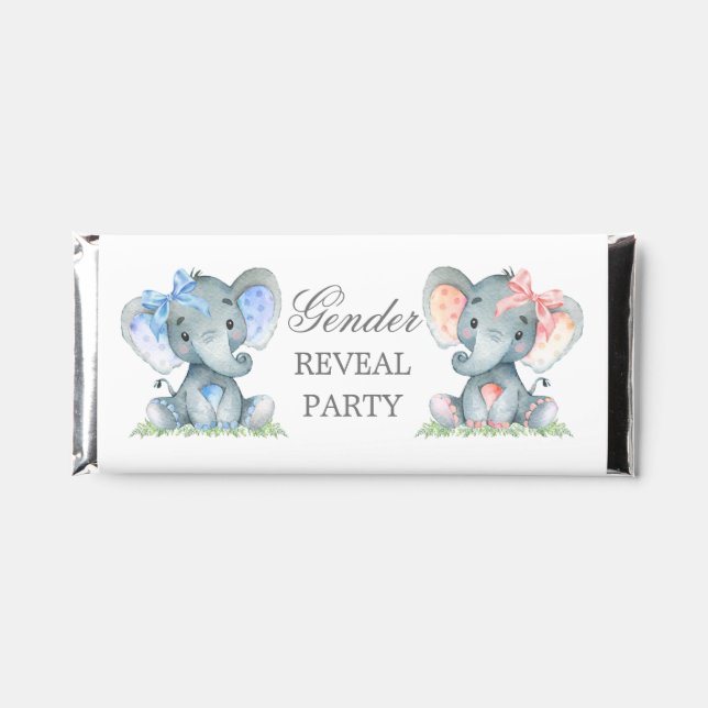 Gender Reveal Baby Elephants Bows Hershey Bar Favors (Front)