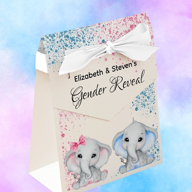 Gender reveal baby elephants girl boy pink blue favor boxes (Creator Uploaded)