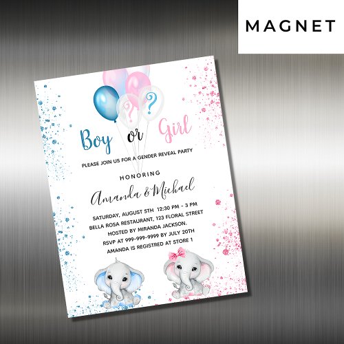 Gender reveal baby elephants magnet invitation