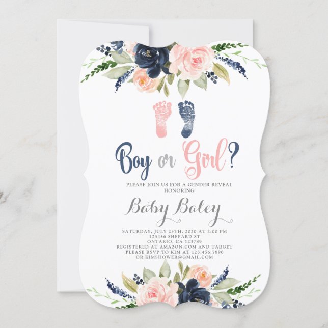 Gender reveal baby footprint baby shower invitation (Front)