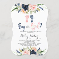 Gender reveal baby footprint baby shower invitation