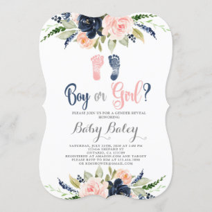 Gender reveal baby footprint baby shower invitation