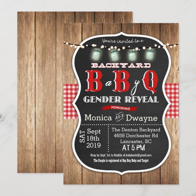 Gender Reveal Baby Q BBQ Invitation (Front/Back)