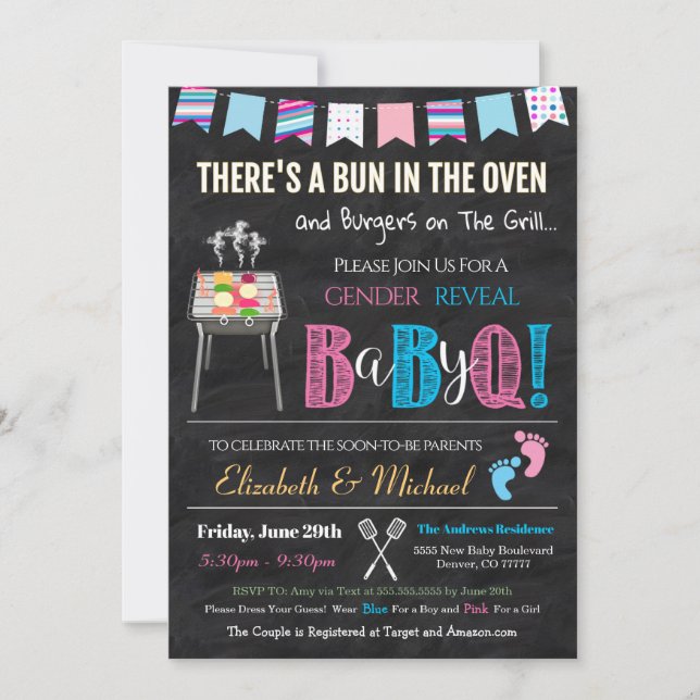 Gender Reveal Baby-Q BBQ Picnic Invitation (Front)