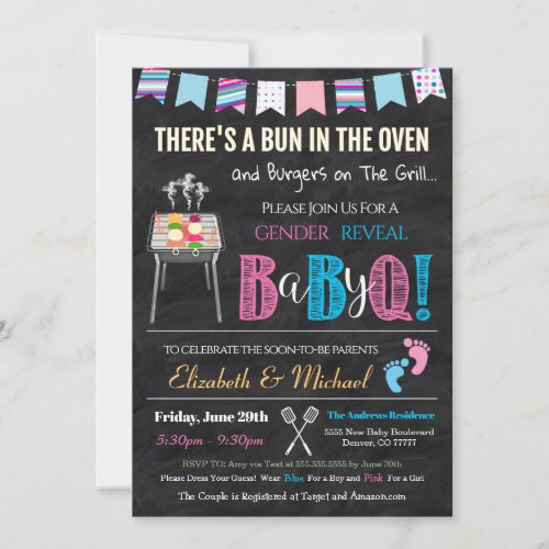 Gender Reveal Baby_Q BBQ Picnic Invitation