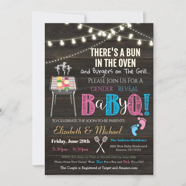 Gender Reveal Baby-Q BBQ Picnic Invitation (Front)